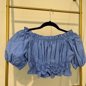 Dressy cute cropped Zara over shoulder top in Blue (Sized S)